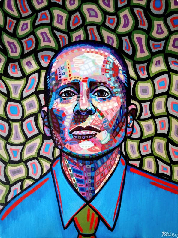 a colorful portrait of Leslie Feinberg
