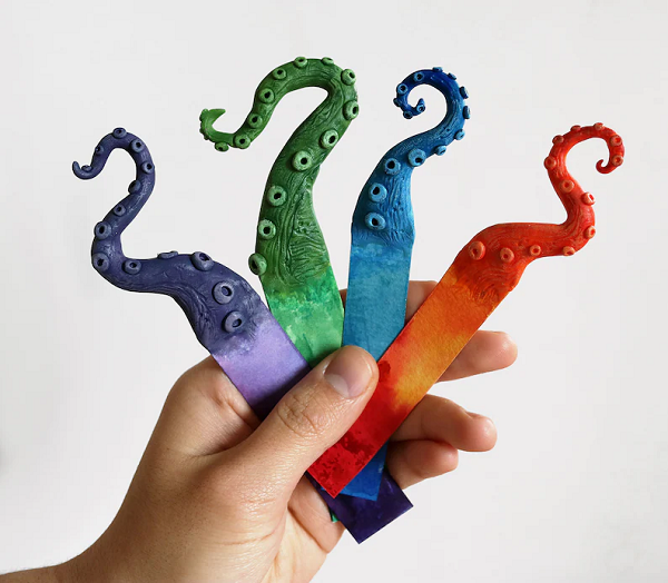 3D watercolor tentacle bookmarks by wingsofthewest