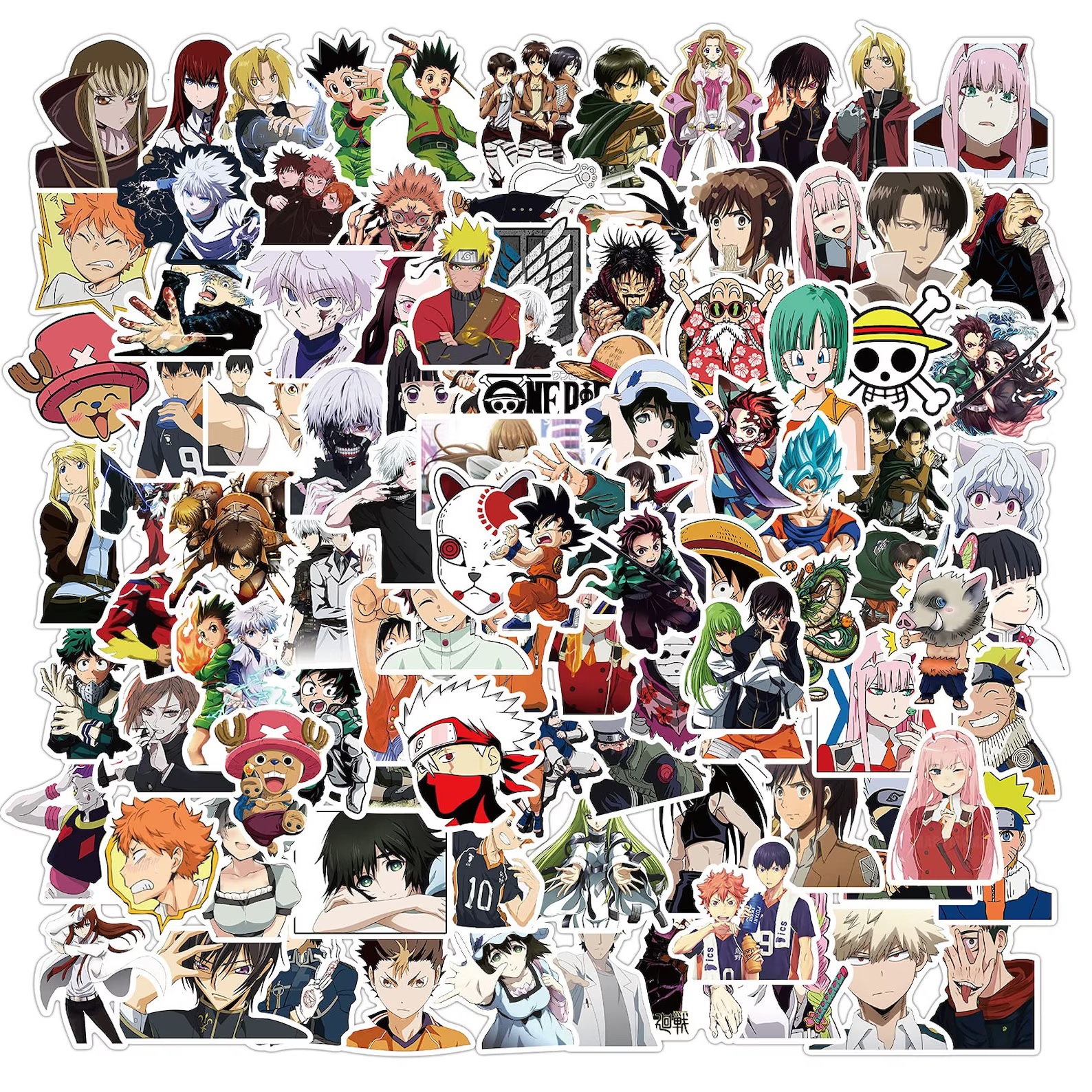 An assortment of stickers featuring anime characters