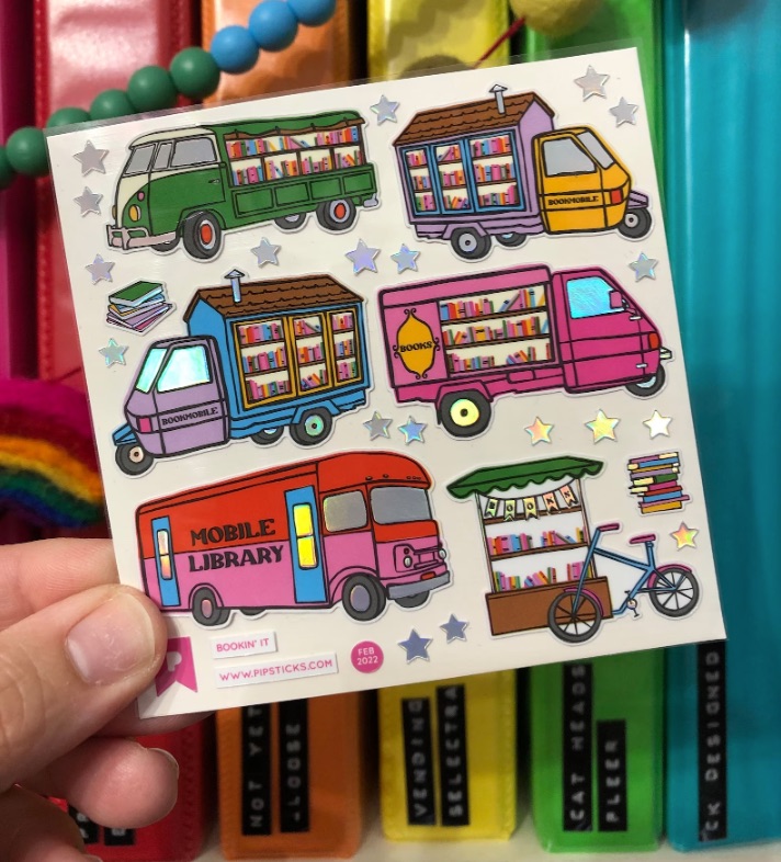 colorful bookmobile bus stickers