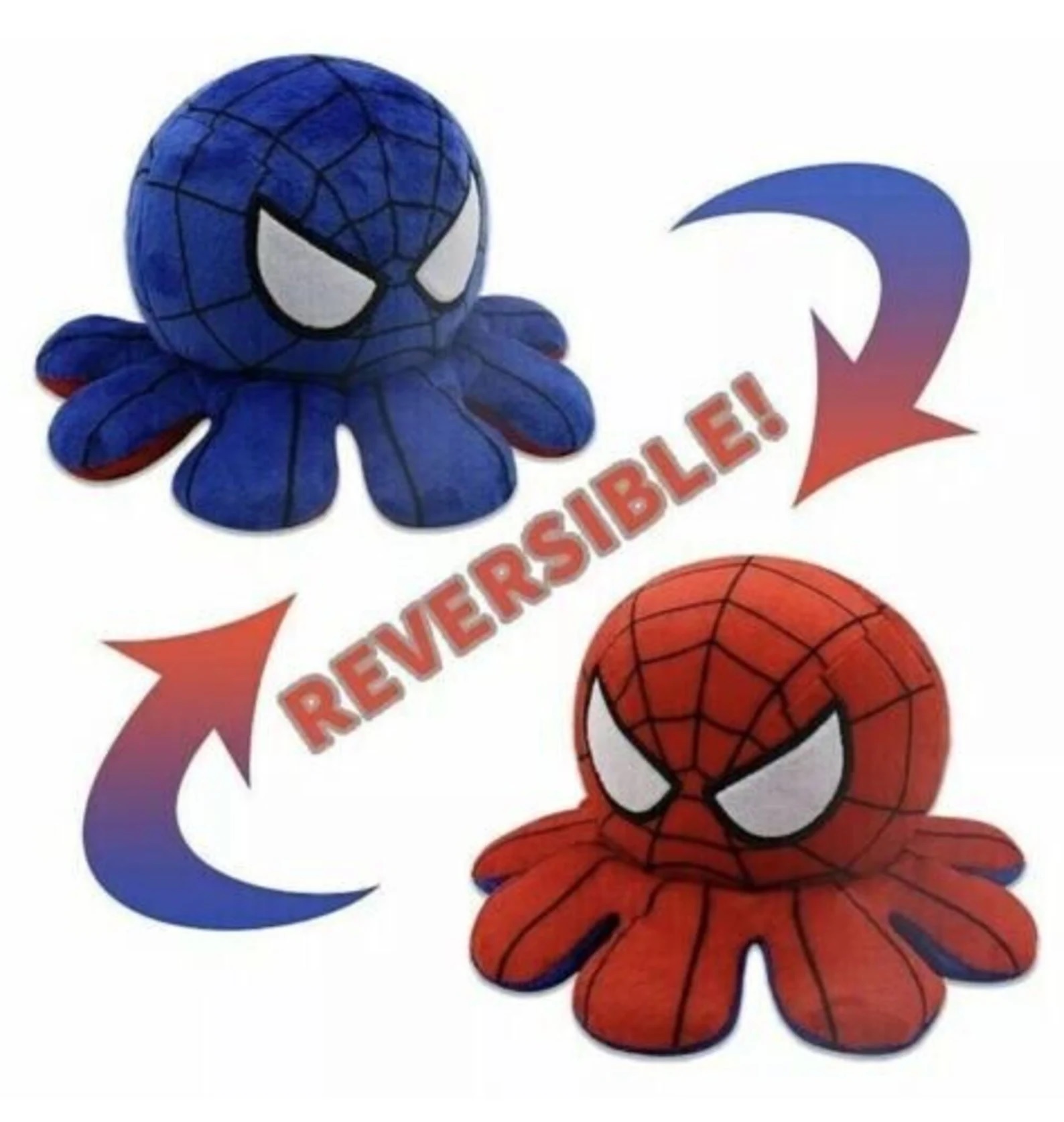 An octopus plushie designed to look like Spider-Man. It can be reversed to be either red or blue