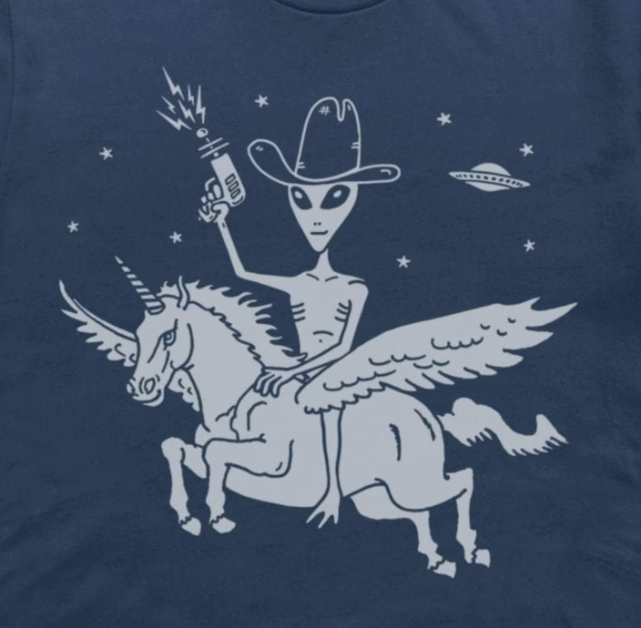 Alien riding a unicorn tshirt