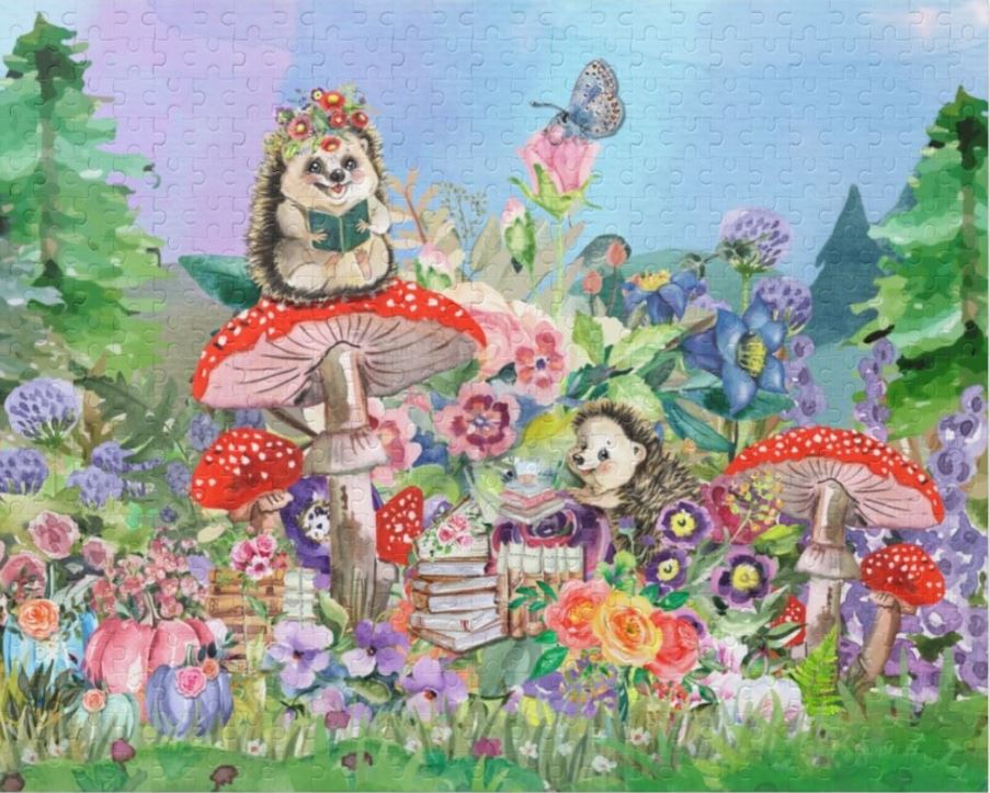 Cottage core reading hedgehog puzzle by Opal and June Shop