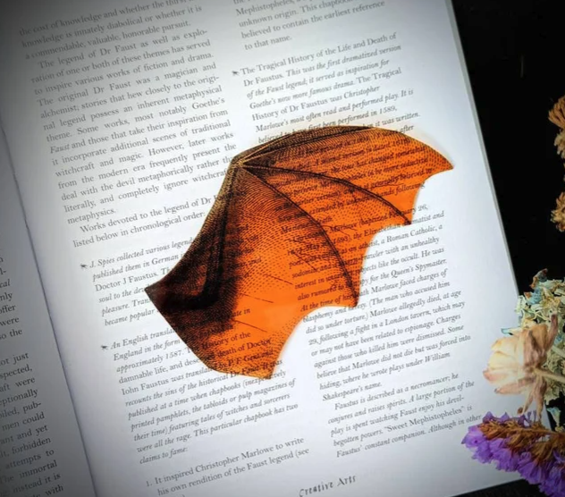 Clear Bookmark Orange Bat Wing