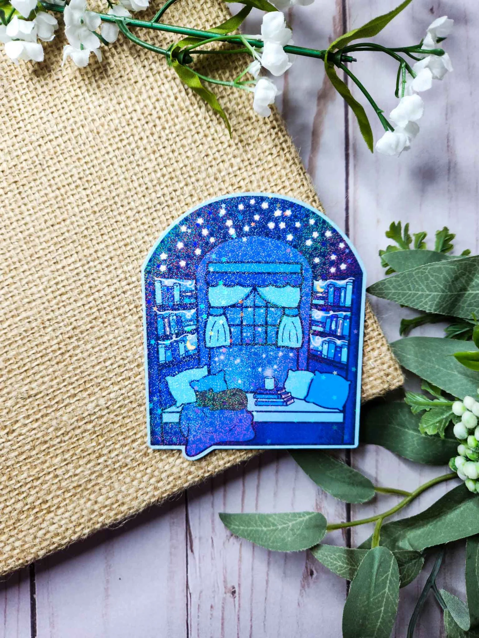 holographic blue book nook sticker