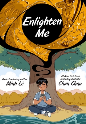 cover of Enlighten Me by Minh Le; illustration of a young Asian man sitting under a tree