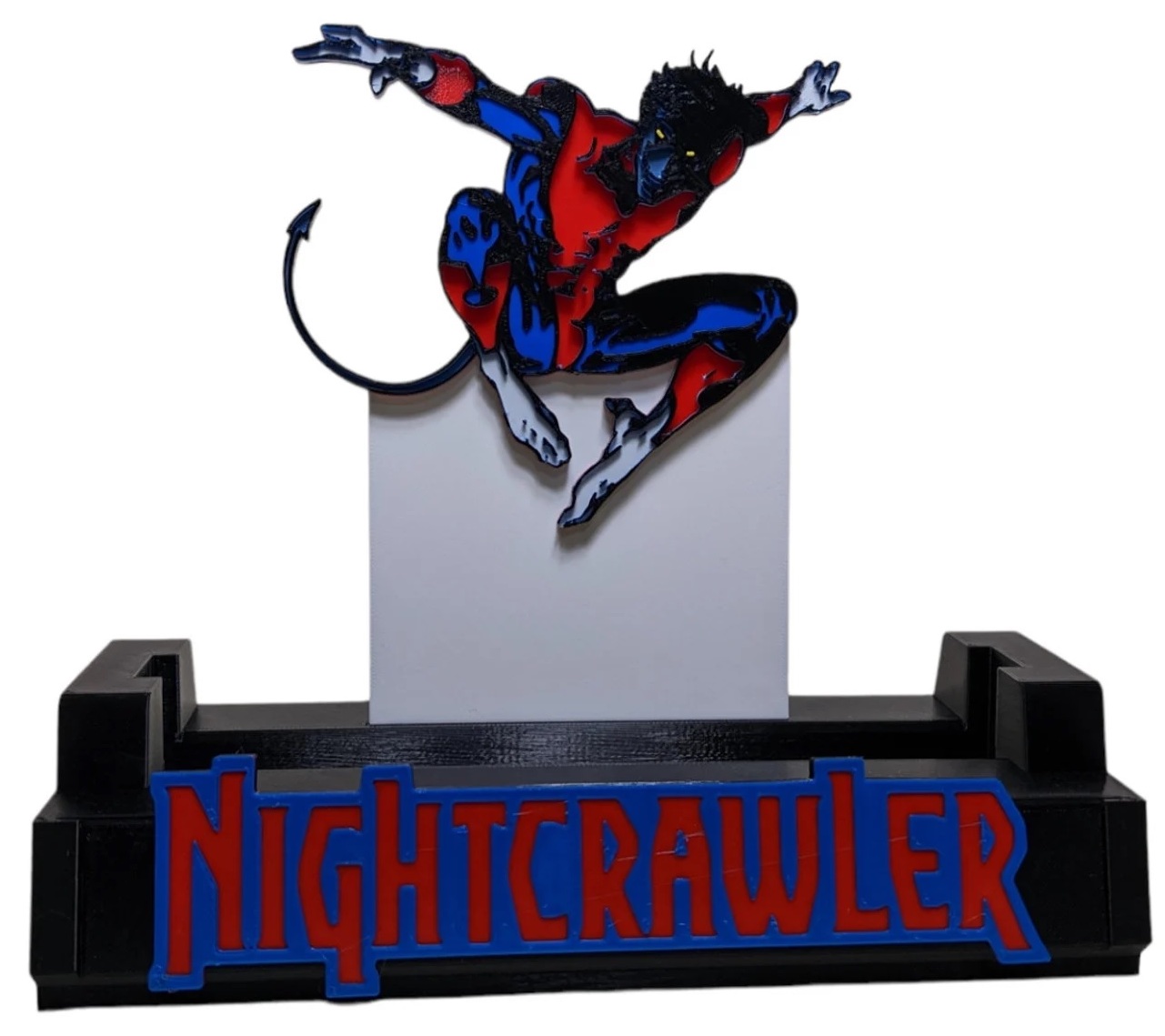 A black comic book stand featuring Nightcrawler of the X-Men