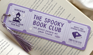 a bookmark printed to look like a ticket to enter a haunted house