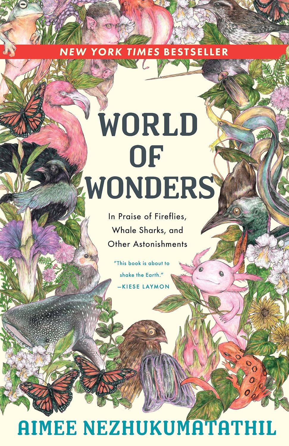 a graphic of the cover of World of Wonders by Aimee Nezhukumatathil
