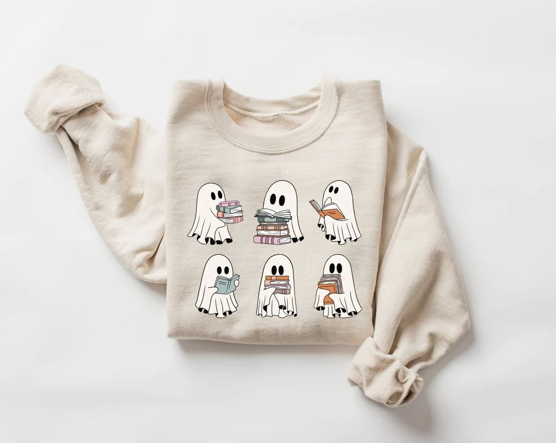 Ghost Reading Books Sweatshirt by GWCustomTees