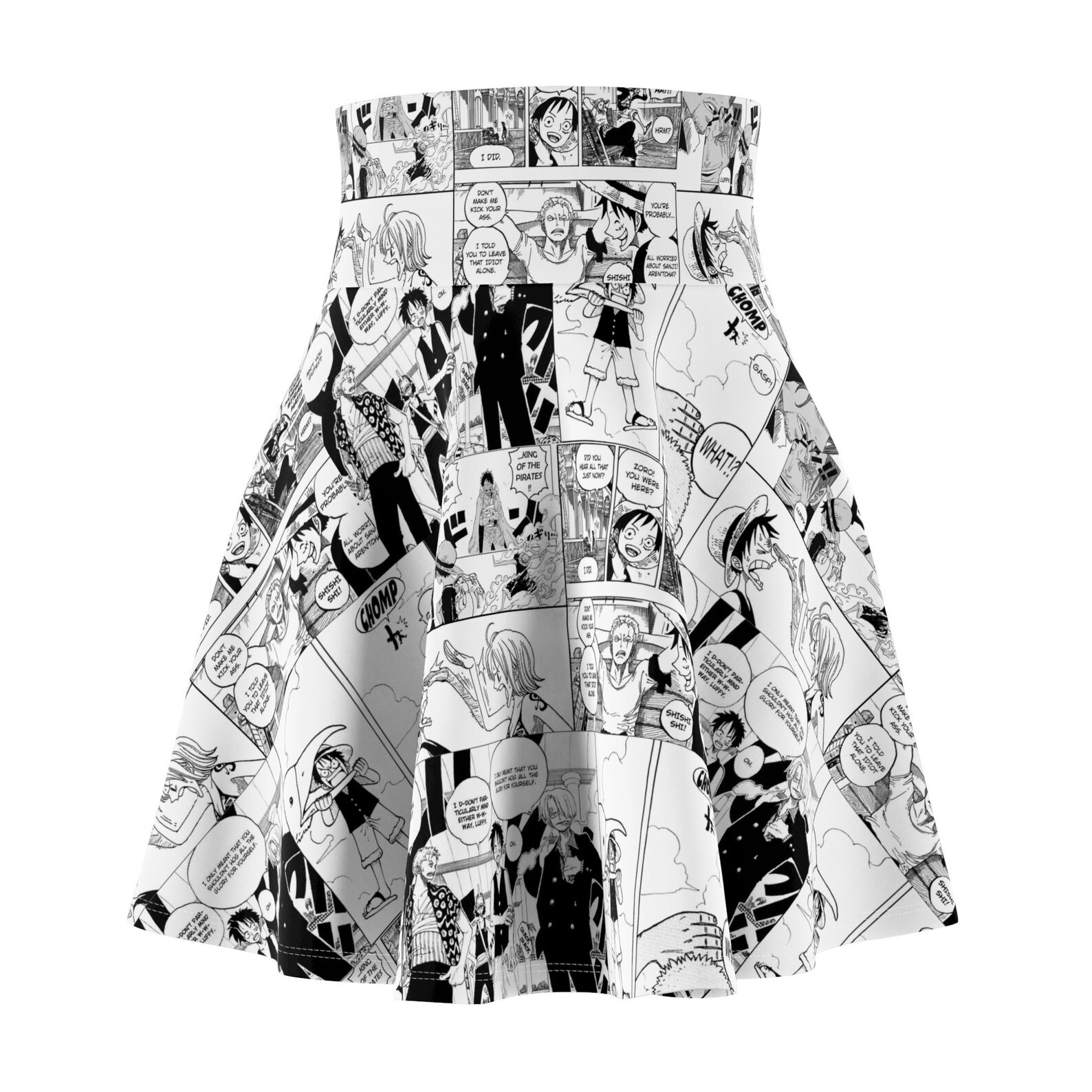 A skater skirt featuring black-and-white panels from One Piece