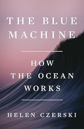 cover of The Blue Machine: How the Ocean Works by Helen Czerski; image of blue wave against a pink sky