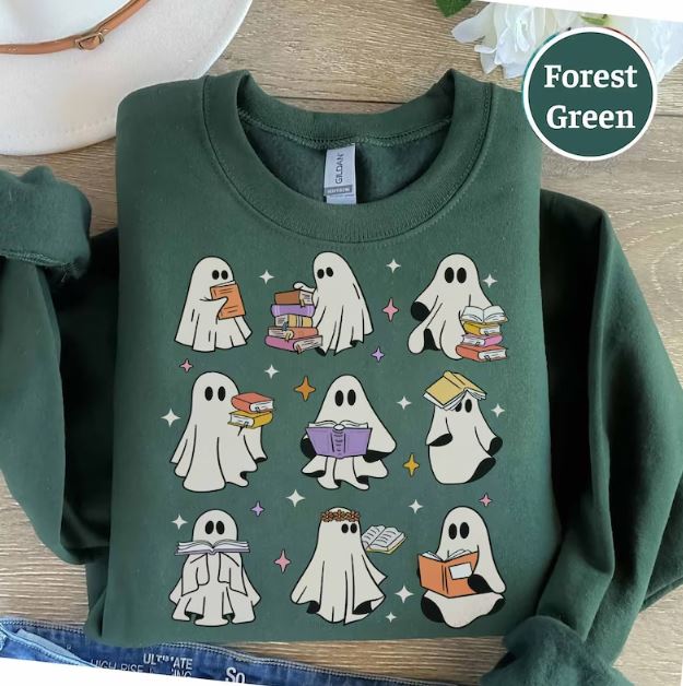 Halloween Ghost Books Sweatshirt by ChicLandThreads