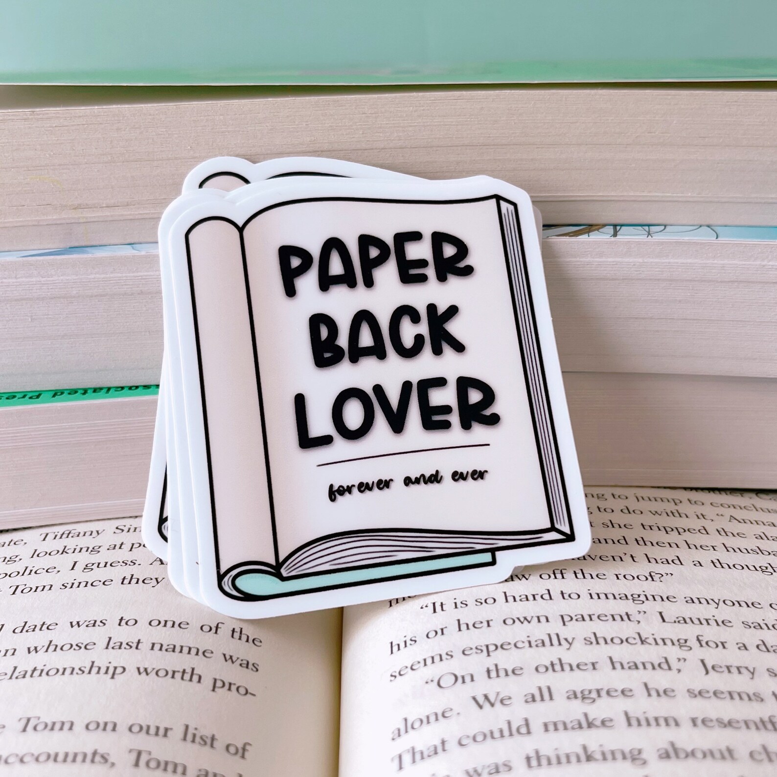 paperback lover sticker in the shape of a book