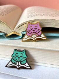 picture of bookish cat pins