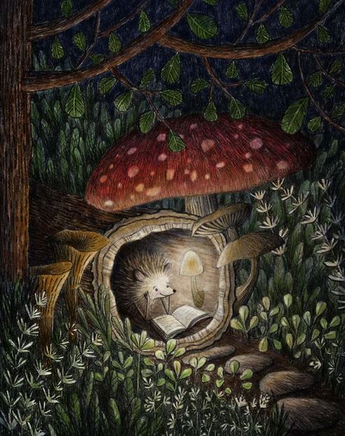 Hedgehog Reading Art Print by Deborah Hocking