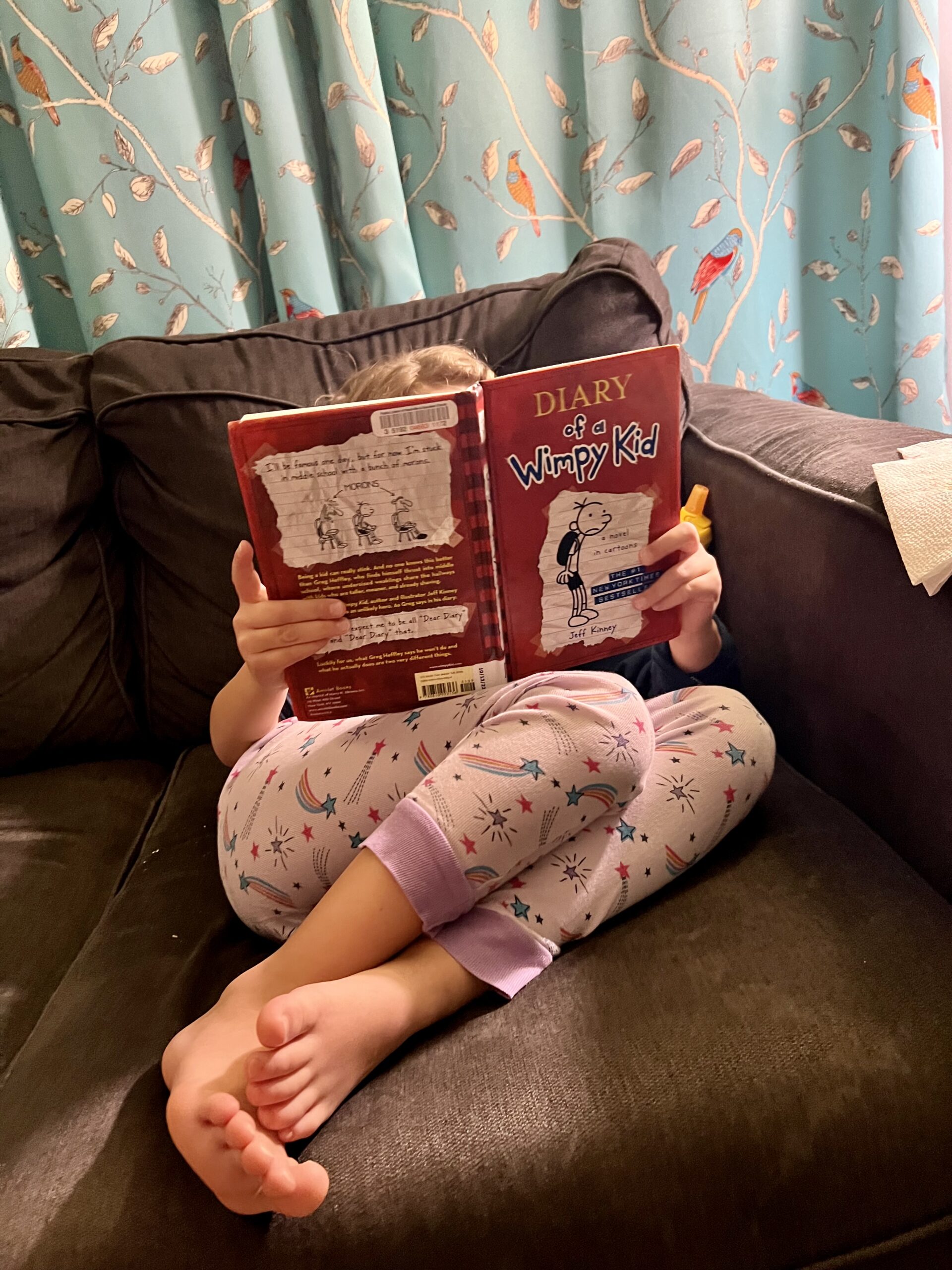 Marian reading Diary of a Wimpy Kid, the Kids Are All Right
