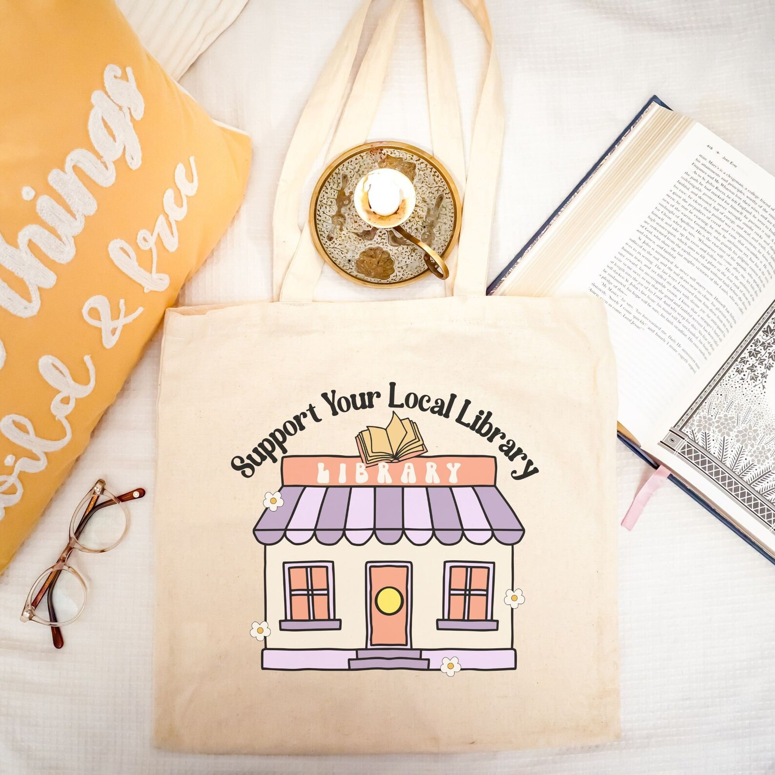 support your local library tote baag