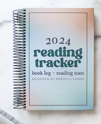 a photo of a spiral-bound journal with the title 2024 Reading Tracker