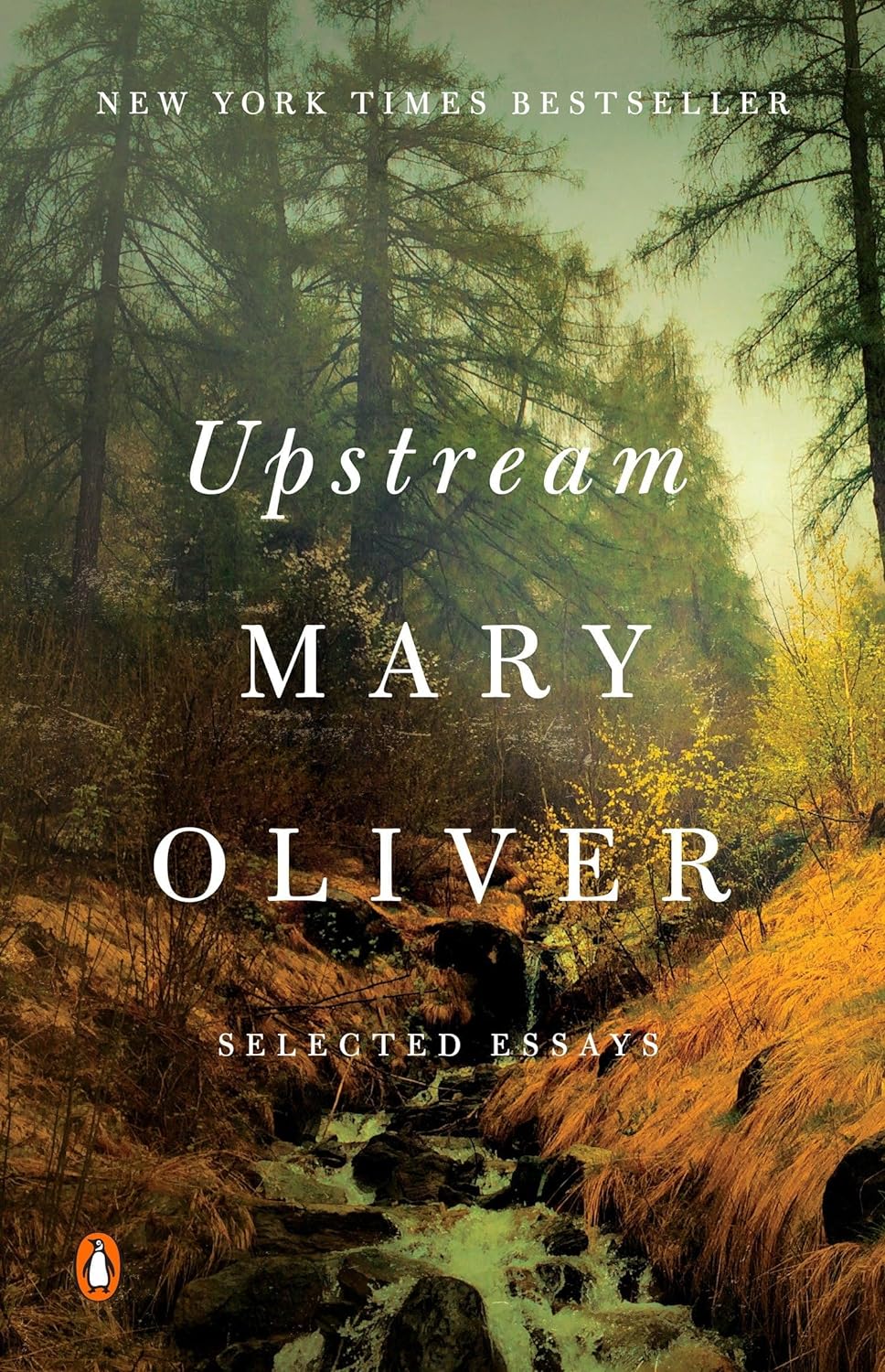 a graphic of the cover of Upstream: Essays by Mary Oliver