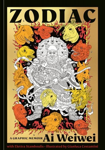 a graphic of the cover of Zodiac: A Graphic Memoir by Ai Weiwei with Elettra Stamboulis, Illustrated by  Gianluca Costantini 