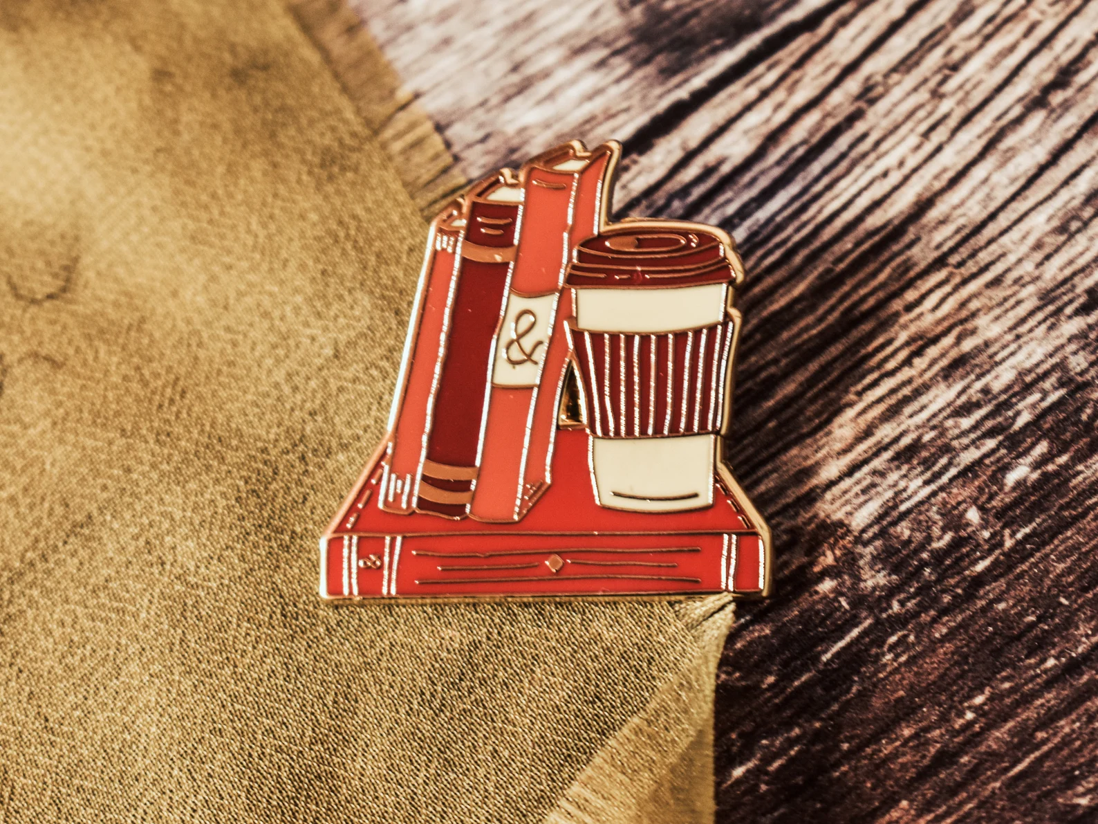 coffee and books enamel pin