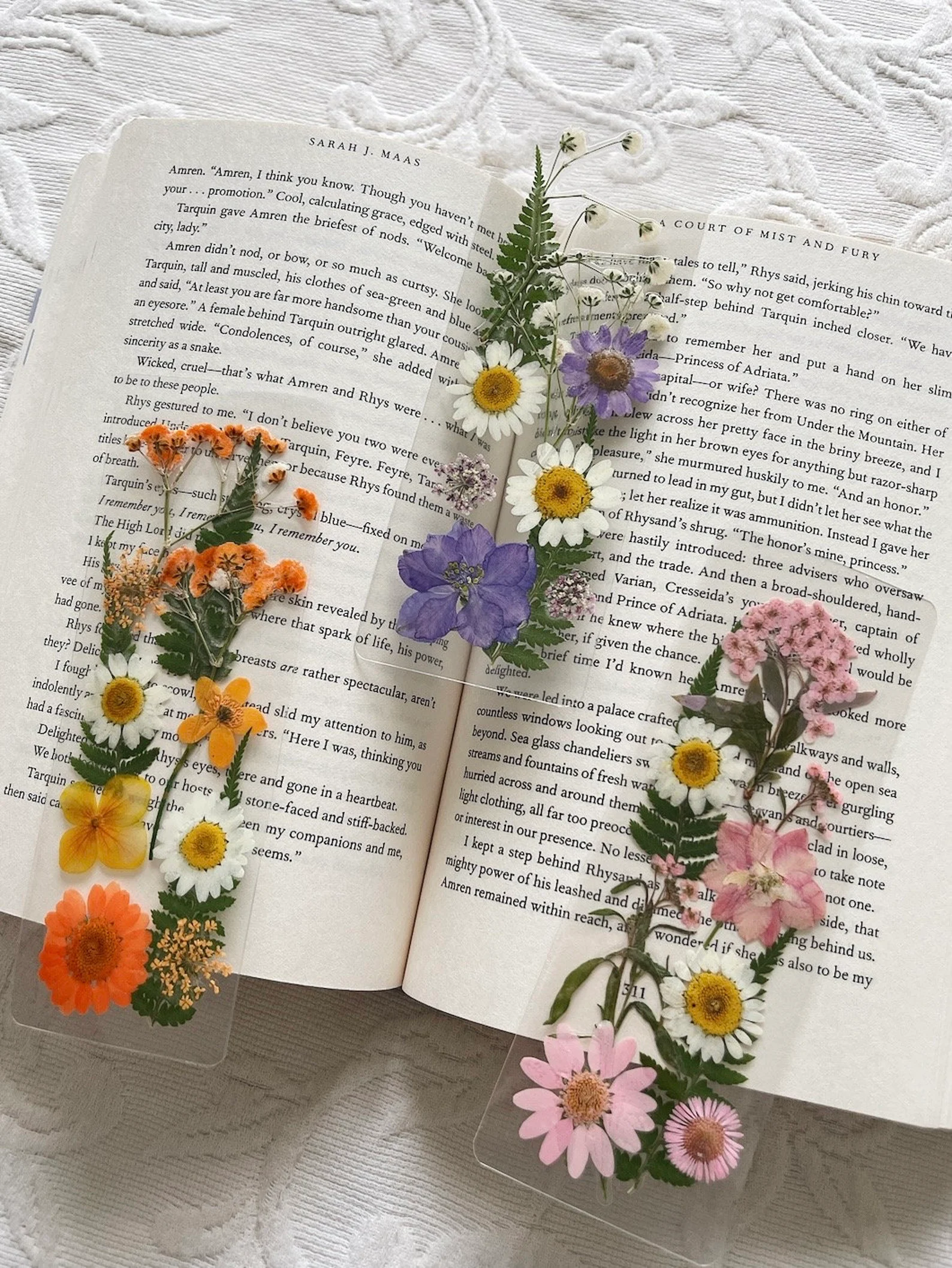 Image of three pressed floral bookmarks