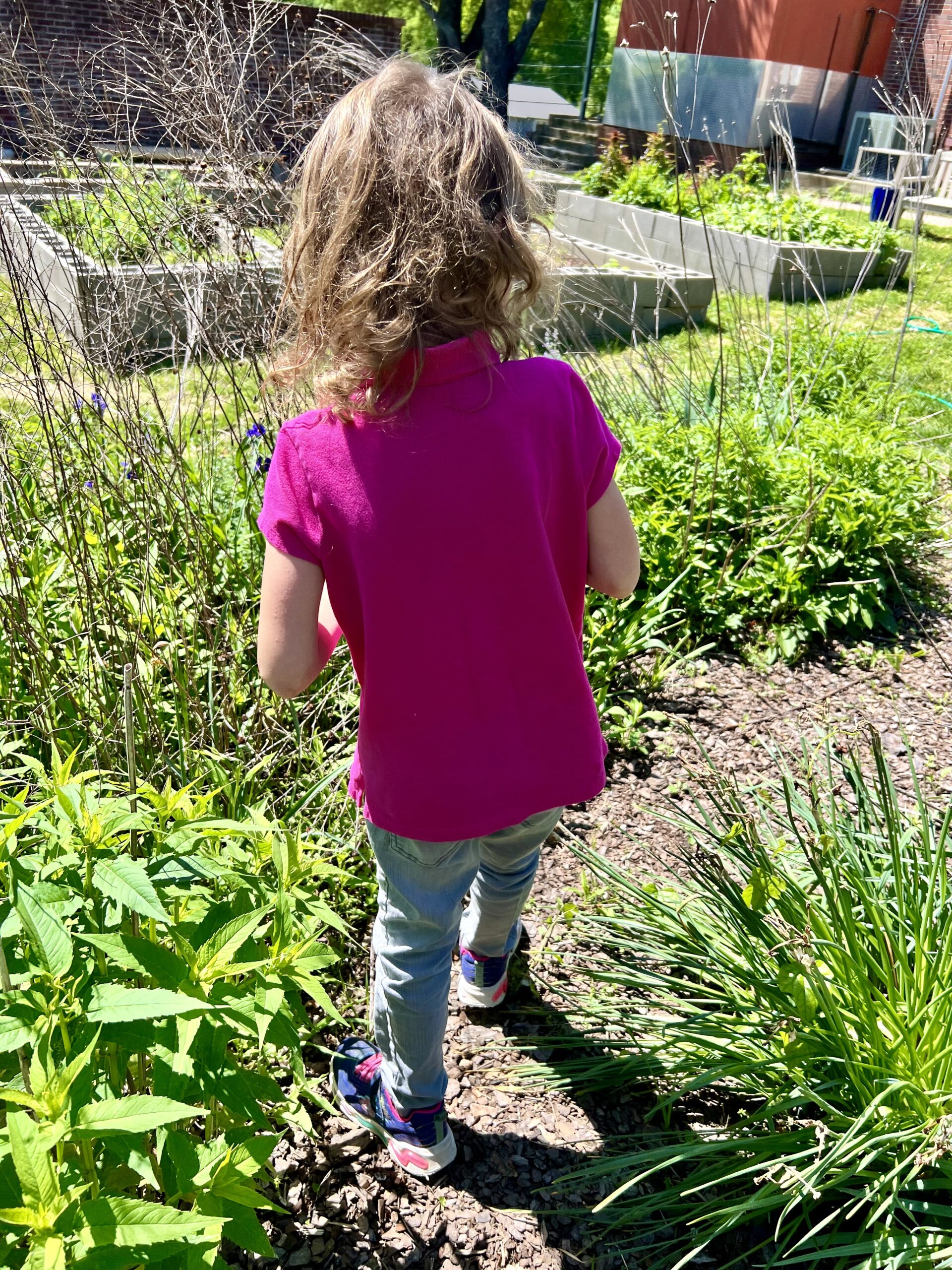 Marian in the school garden, the kids are all right