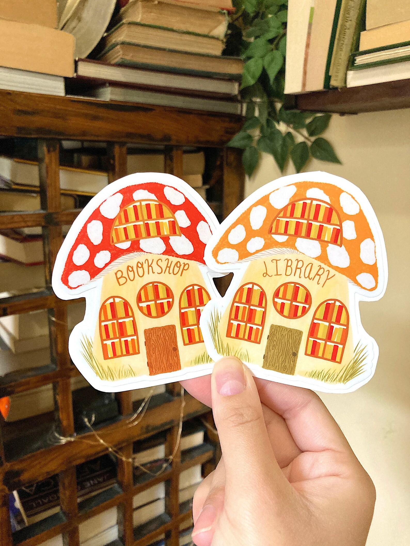 mushroom bookshop and library sticker