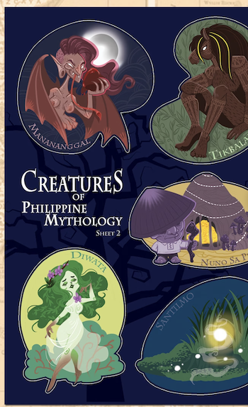 One of two sheets of stickers of mythological creatures from the philippines