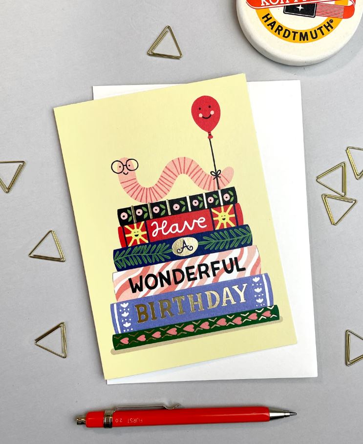 Bookworm Birthday Card by HollyMaguireShop