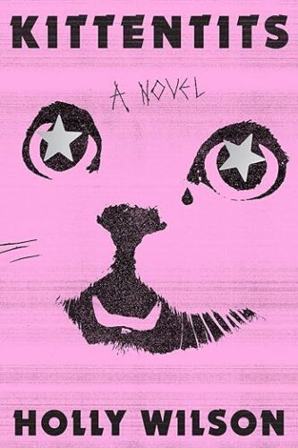 cover of Kittentits by Holly Wilson; pink with photocopied image of a kitten face with stars for pupils