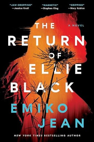 cover of The Return of Ellie Black by Emiko Jean; outline of a woman in orange with the outline of a forest inside it.