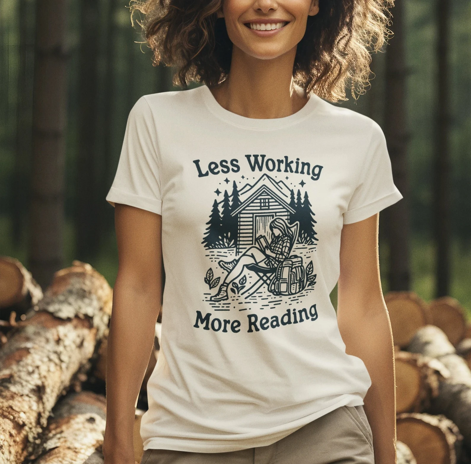 less working more reading tee shirt