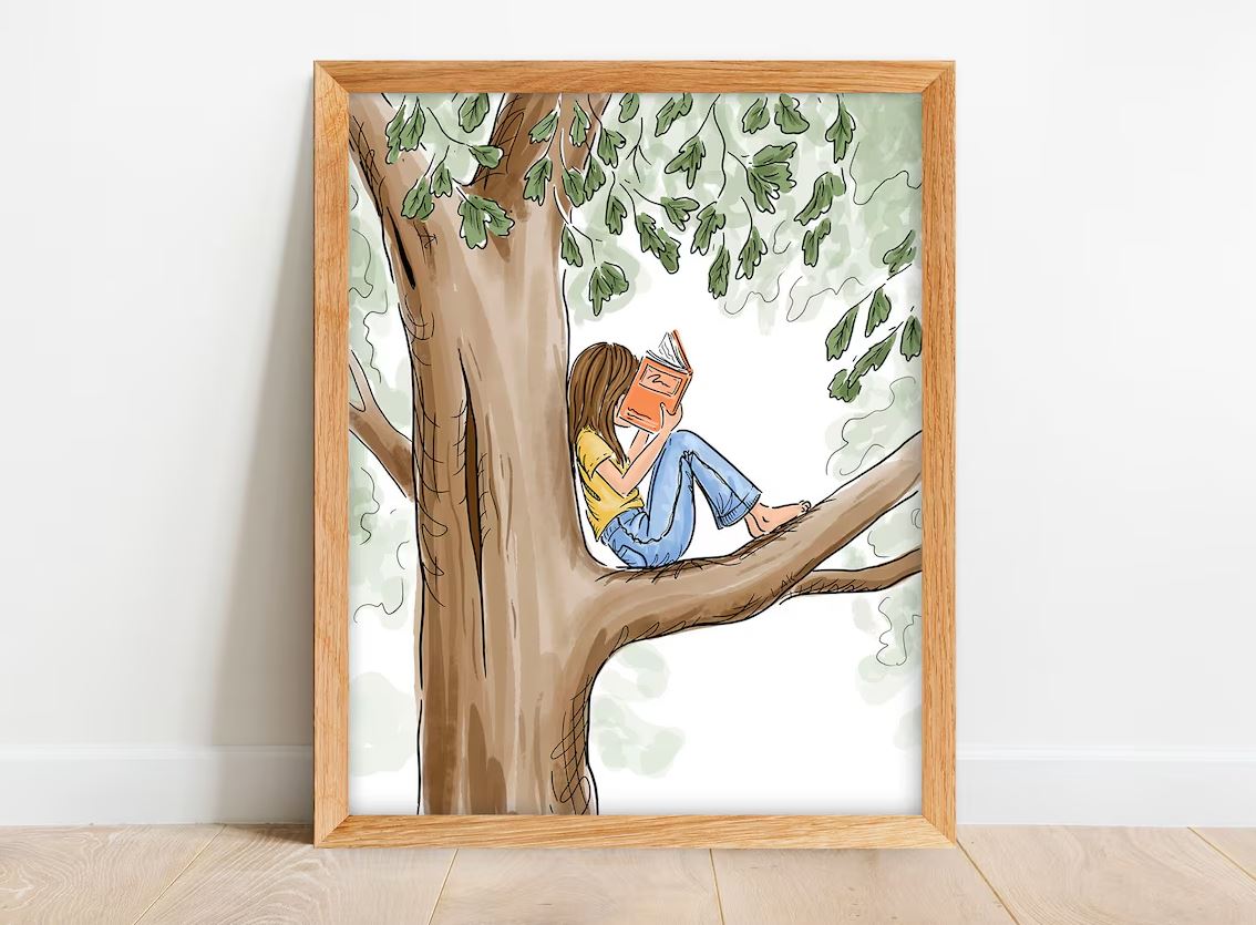 Girl Reading in Tree Print by LAKoerner