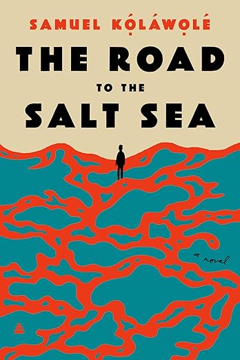 cover of The Road to the Salt Sea by Samuel Kolawole. small black outline of a person standing on teal and red squiggles