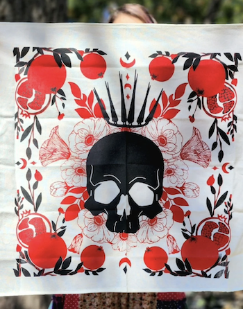 Persephone Bandana, skull and pomegranates