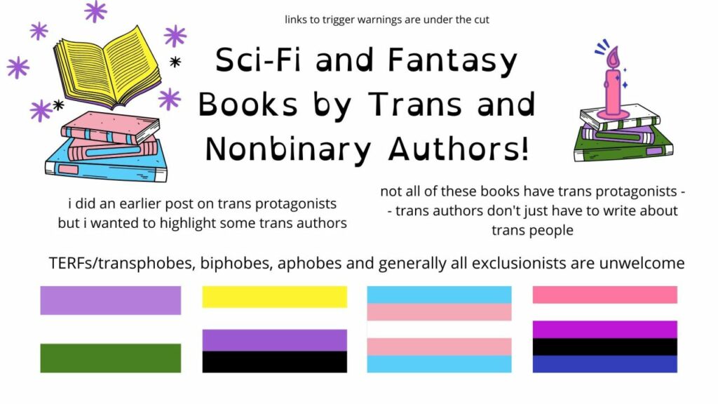 The title image of Sarah's Sci-fi and Fantasy Books by Trans and Non-Binary Authors! slideshow