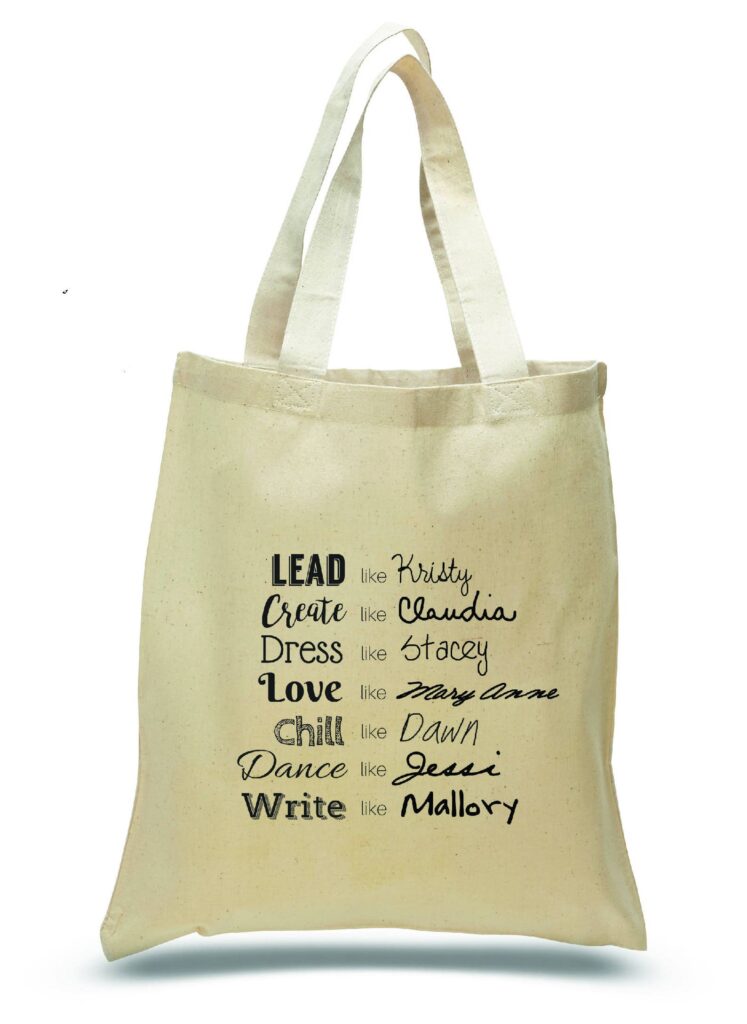 Image of a canvas tote with qualities of each BSC character. 