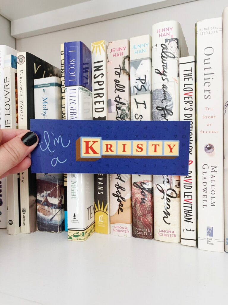 Image of a bookmark that reads "I'm a Kristy."