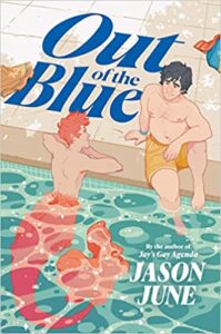 the cover of Out of the Blue, featuring a teenage boy and teenage merman talking