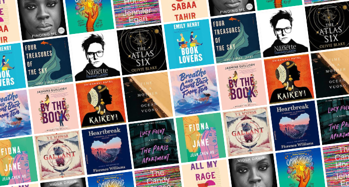 A graphic of all the different audiobook covers featured in the article