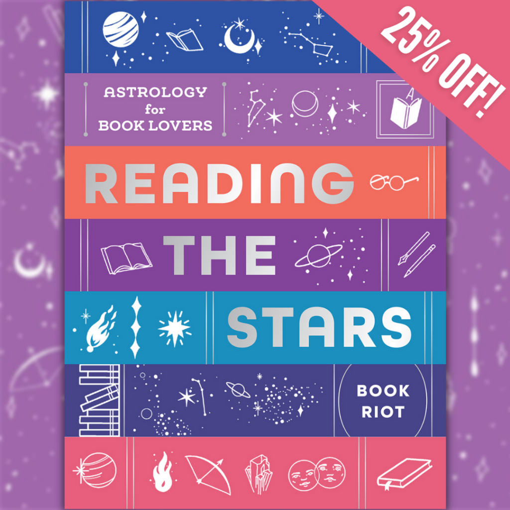 an image of the cover of READING THE STARS with a 25% Off banner across the upper right