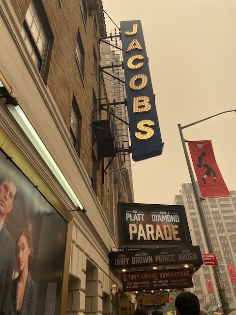 the signs for the Broadway show "Parade."
