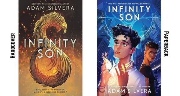 Side by side book covers for the hardcover and paperback edition of Infinity Son.