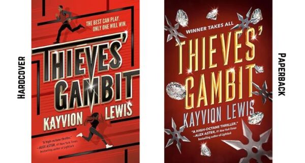 image of the hardcover and paperback editions of thieves' gambit. 